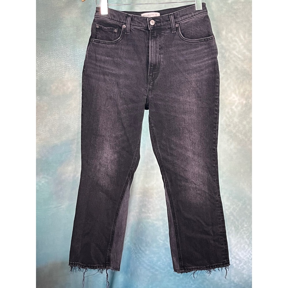 Abercrombie & Fitch Kick Flare Ultra High Rise Jeans Washed Black 28 6R Raw Hem